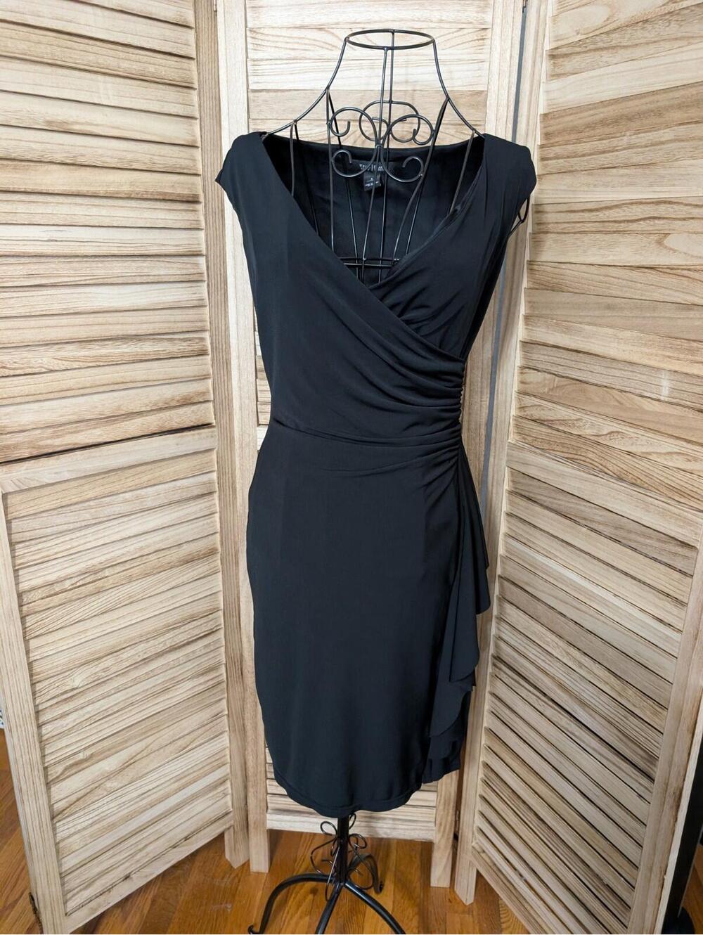 - White House Black Market WHBM Faux Wrap Little Black Dress Cocktails Sz 2